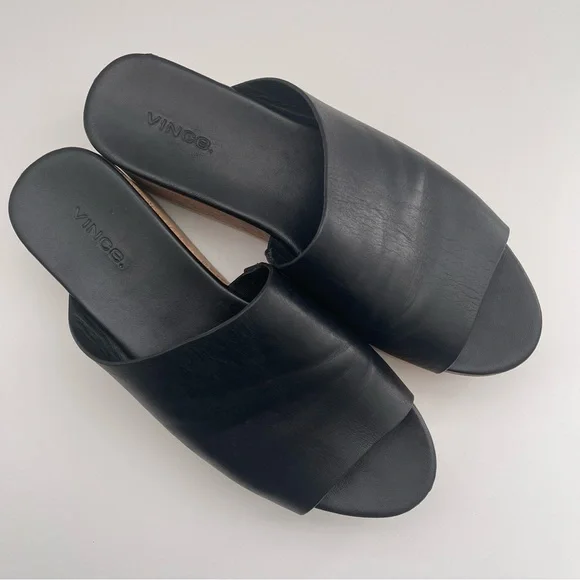 VINCE James B Leather Women’s Platform Cork Slide Black Sandals size 7.5 - Picture 2 of 14